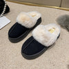 Veda plataforma gola de pele forrada slip on mule