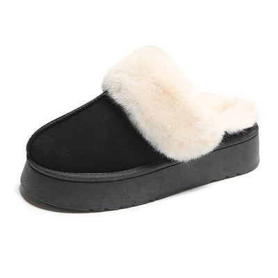 Veda Platform Fur Collar Lined Slip On Mule