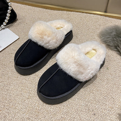 Veda Platform Fur Collar Lined Slip On Mule