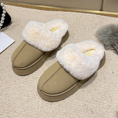 Veda Platform Fur Collar Lined Slip On Mule
