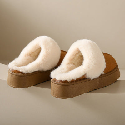 Veda Platform Fur Collar Lined Slip On Mule